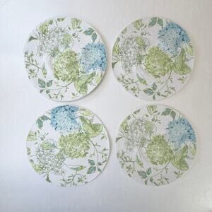 4 Martha Stewart Placemat Chargers Floral Green/Blue Design 100% Cotton READ‎